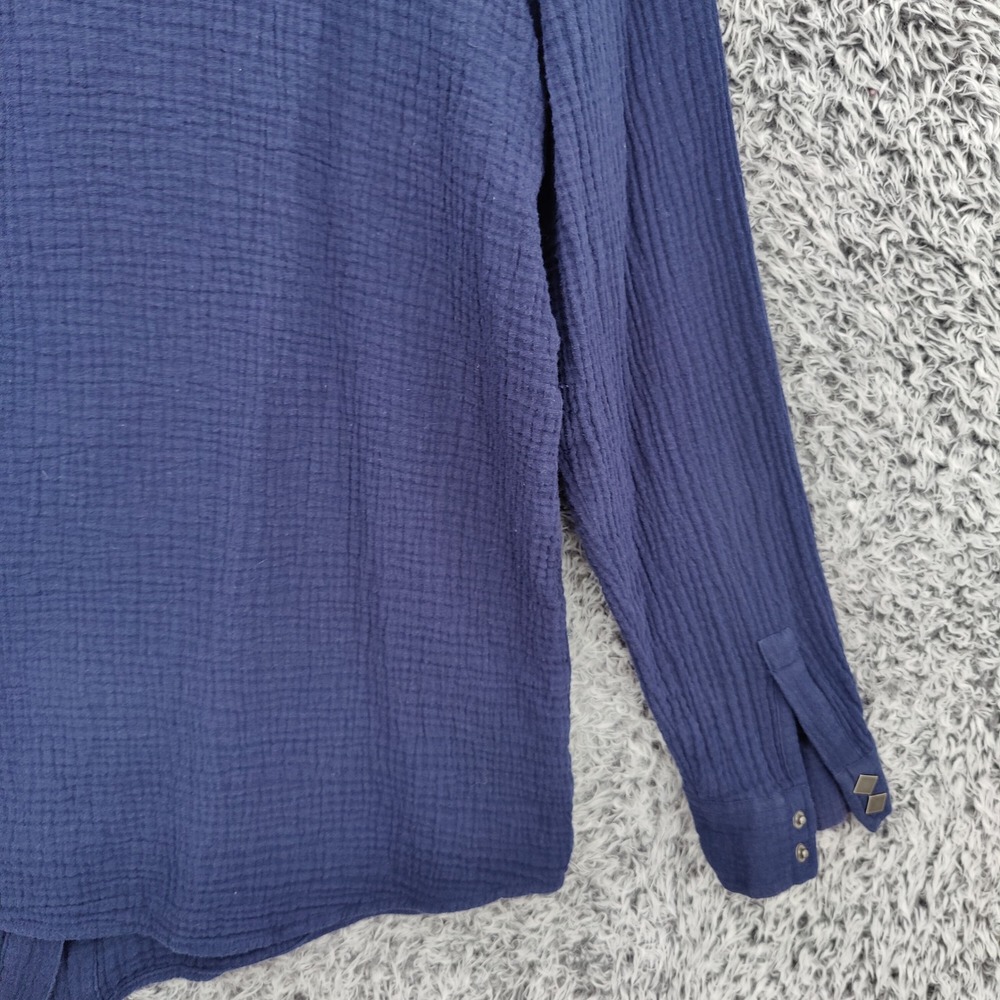 Soft Surroundings Women Coastal Gauze Preppy Airy Button Up Shirt M Navy Top - Picture 10 of 16